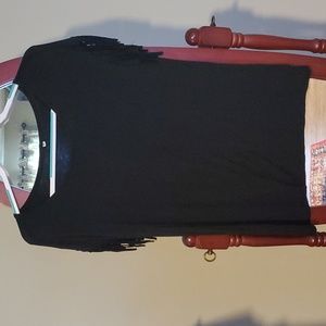 Black Fringe Sleeve Short Sleeve Top size M